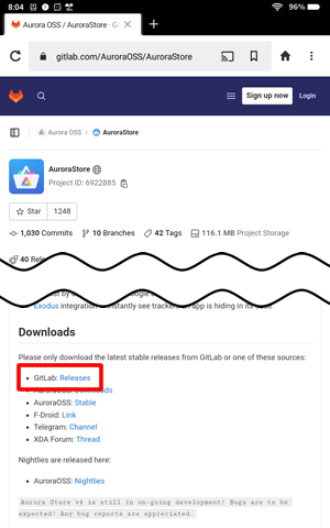 最新のAuroraStoreのAPKファイルの場所