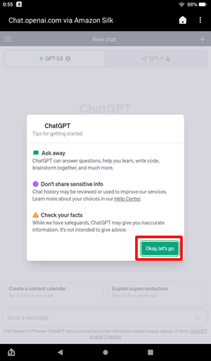 注意事項を確認する：FireタブレットでChatGPTを使う方法