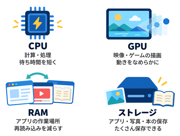 CPU・GPU・RAM・ストレージの説明